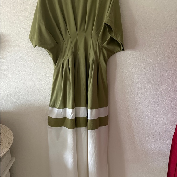 Elegant Olive Green and White Dress - Picture 2 of 4
